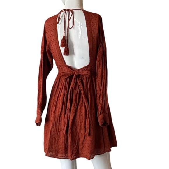 Free People Sugarpie Cinnamon Swiss Dot Lacey Open Back Cotton Mini Dress Size S - Picture 9 of 13
